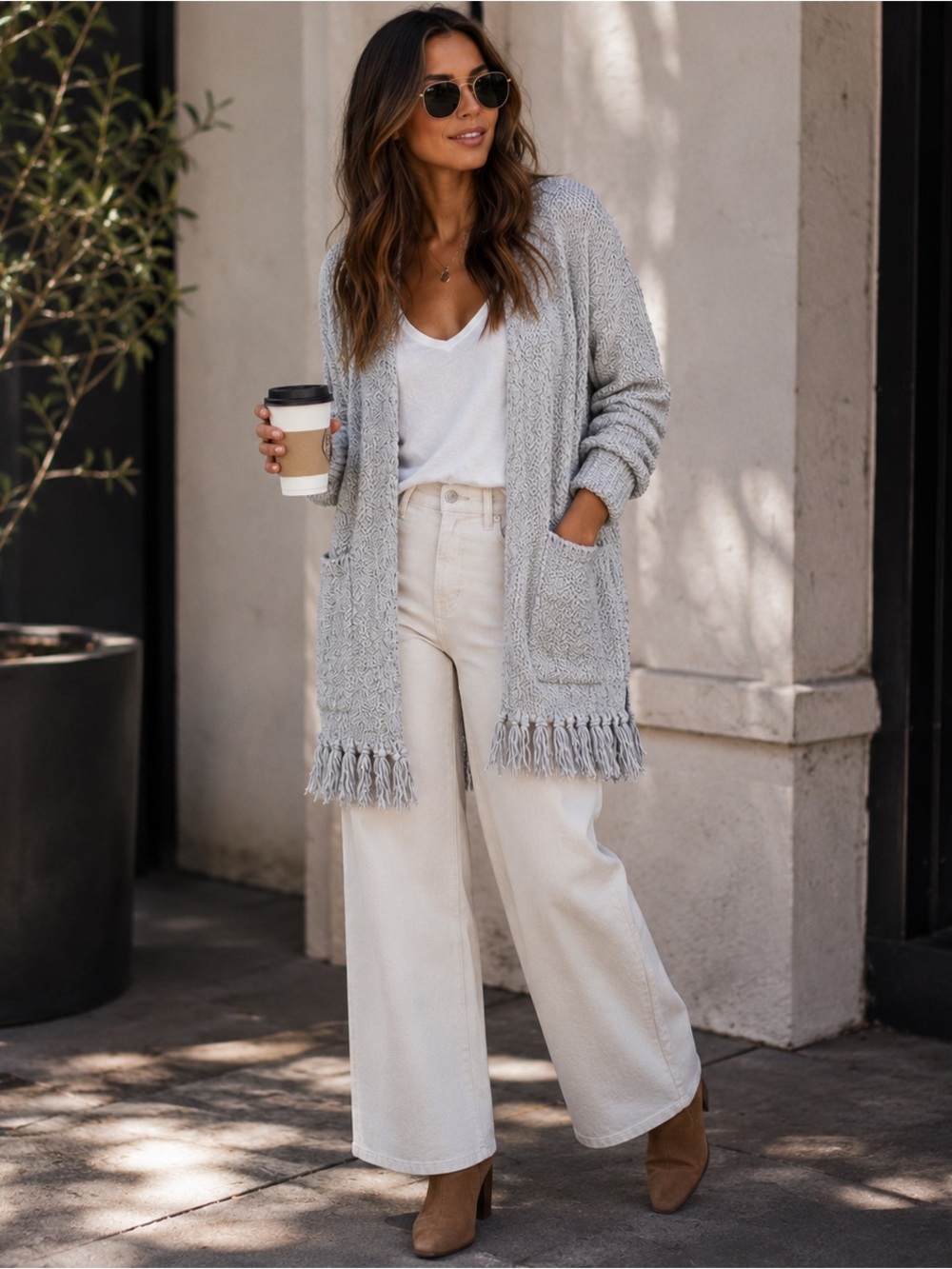 Madewell XS Gray Fringe Open Front Cotton Cardigan Sweater NWOT